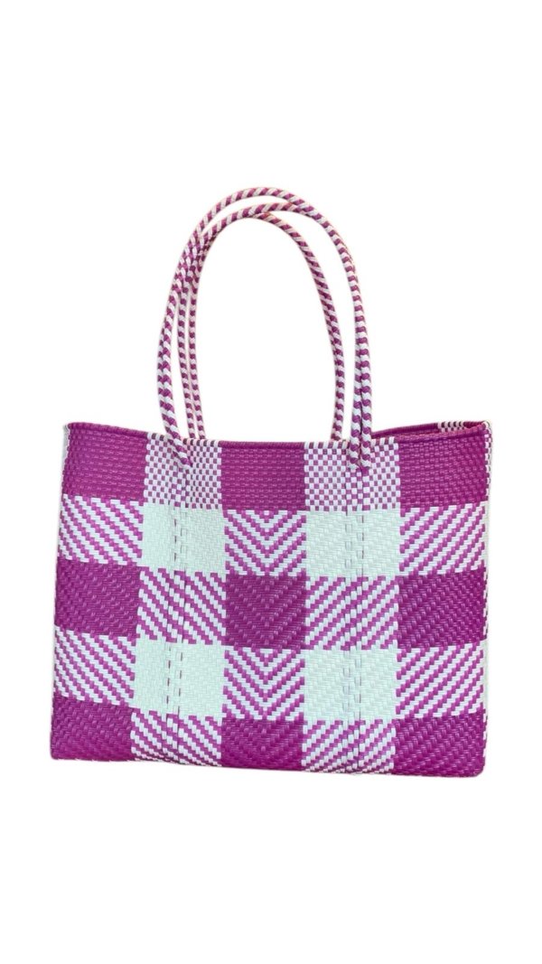 Bolsa multicuadro rosa con blanco