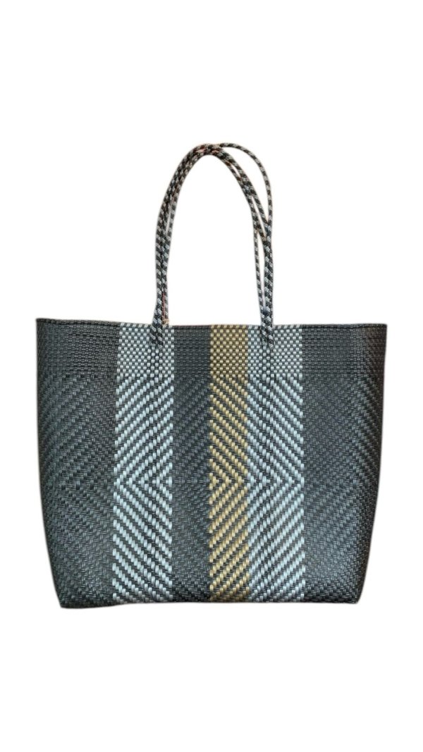 Bolsa con Rayas azul marino, celeste y amarillo