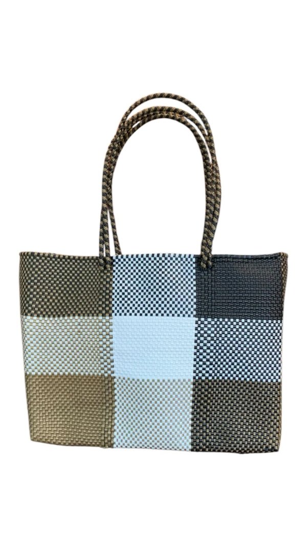 Bolsa cuadros grandes con azul y mostaza