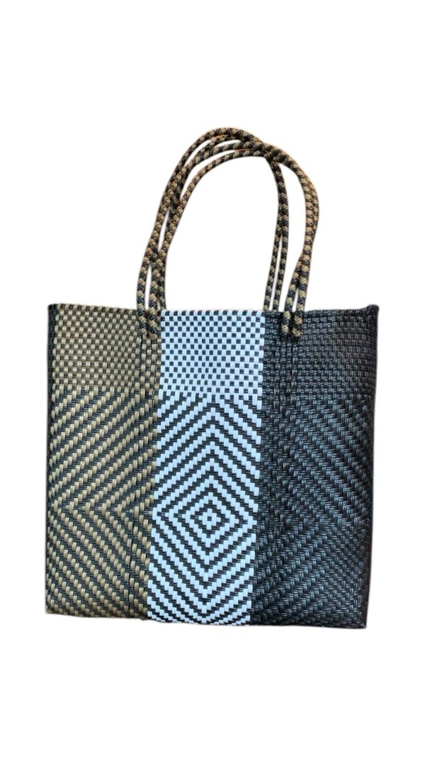 Bolsa Lineas grandes mostaza, celeste y azul