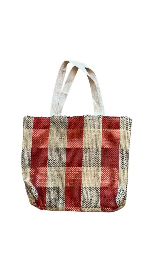Bolsa de cuadros color roja con beige