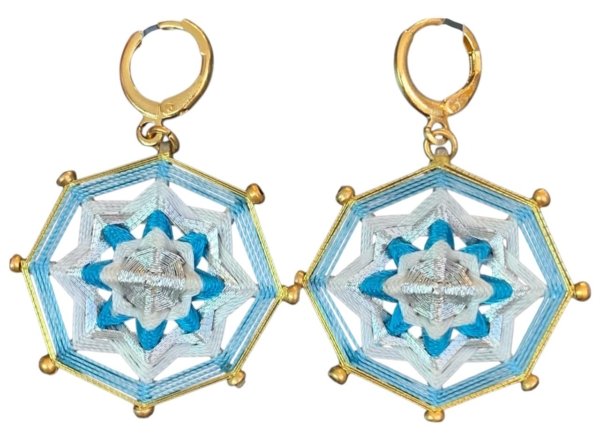 Aretes estrella colores celeste, blanco, plateado y aqua.