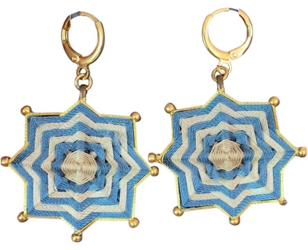 Aretes estrella colores azul y beige