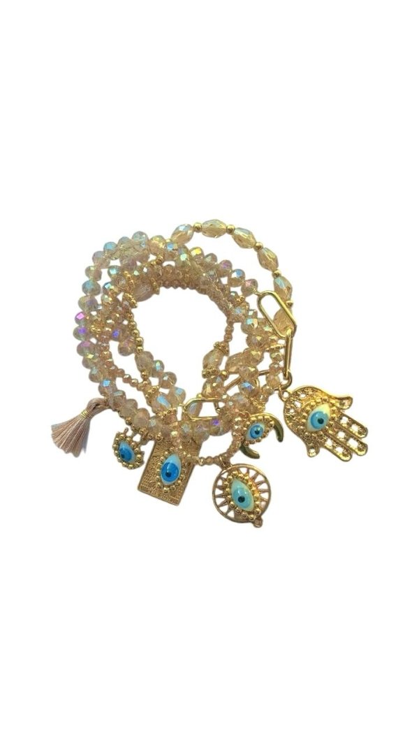 Set de 5 pulseras doradas con dijes protectores