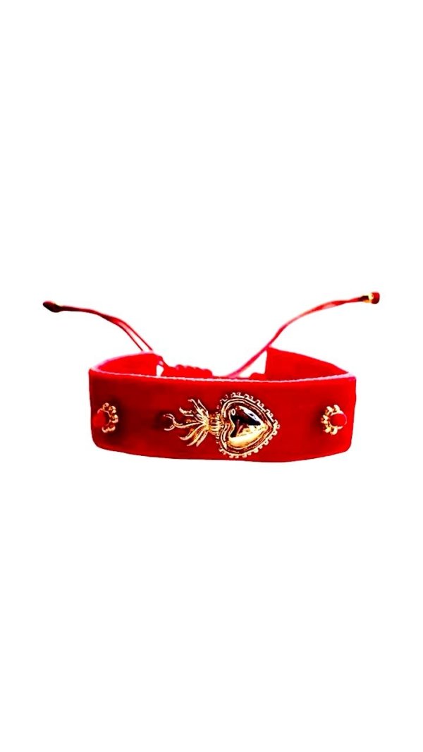 Pulsera tipo esclava en terciopelo rojo