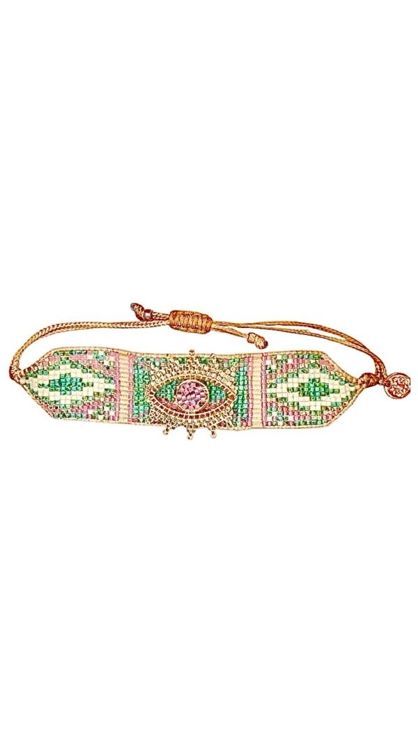 Pulsera tejida con ojo protector lila