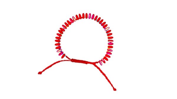 Pulsera roja con cuentas en forma de pétalo