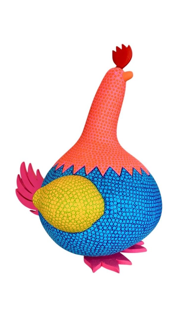 Gallina azul, amarillo y rojo