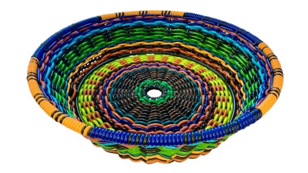 Canasta azul, amarillo, negro, celeste, verde y naranja
