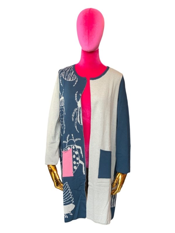Saco color block con estampado de insectos y aves