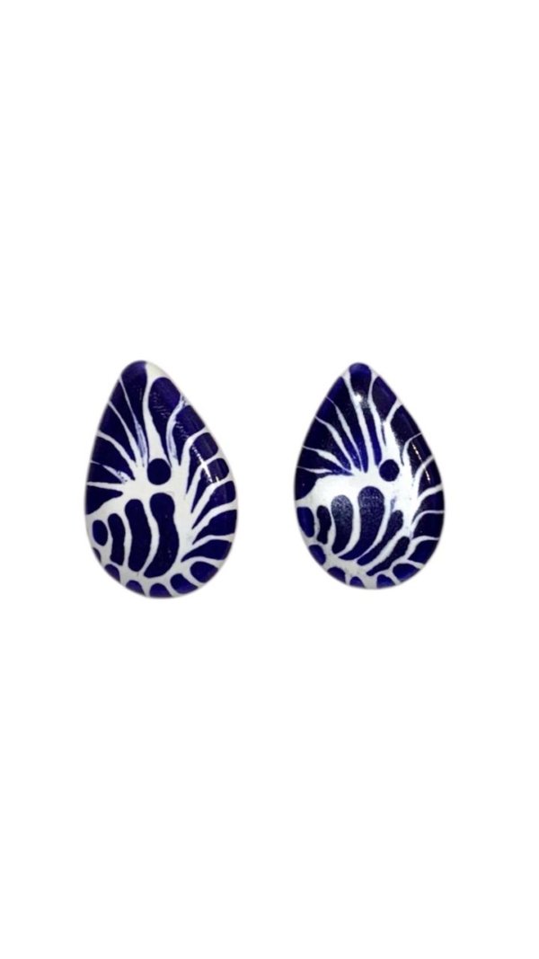 Aretes lágrima azul con arte natural