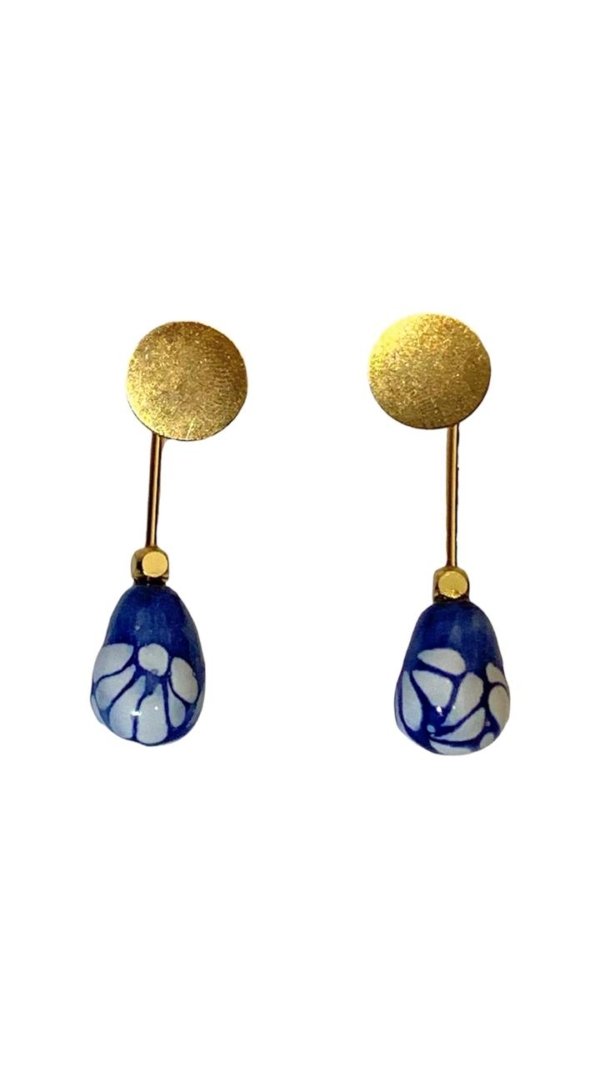 Aretes gota azul con toque dorado