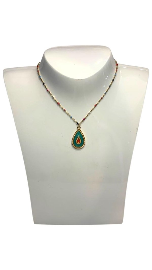 Collar Daniel Espinosa — Lágrima turquesa con centro coral