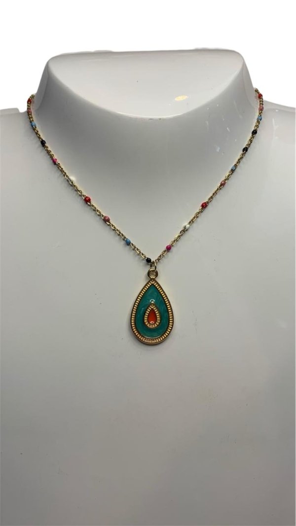 Collar Daniel Espinosa — Lágrima turquesa con centro coral - Image 2